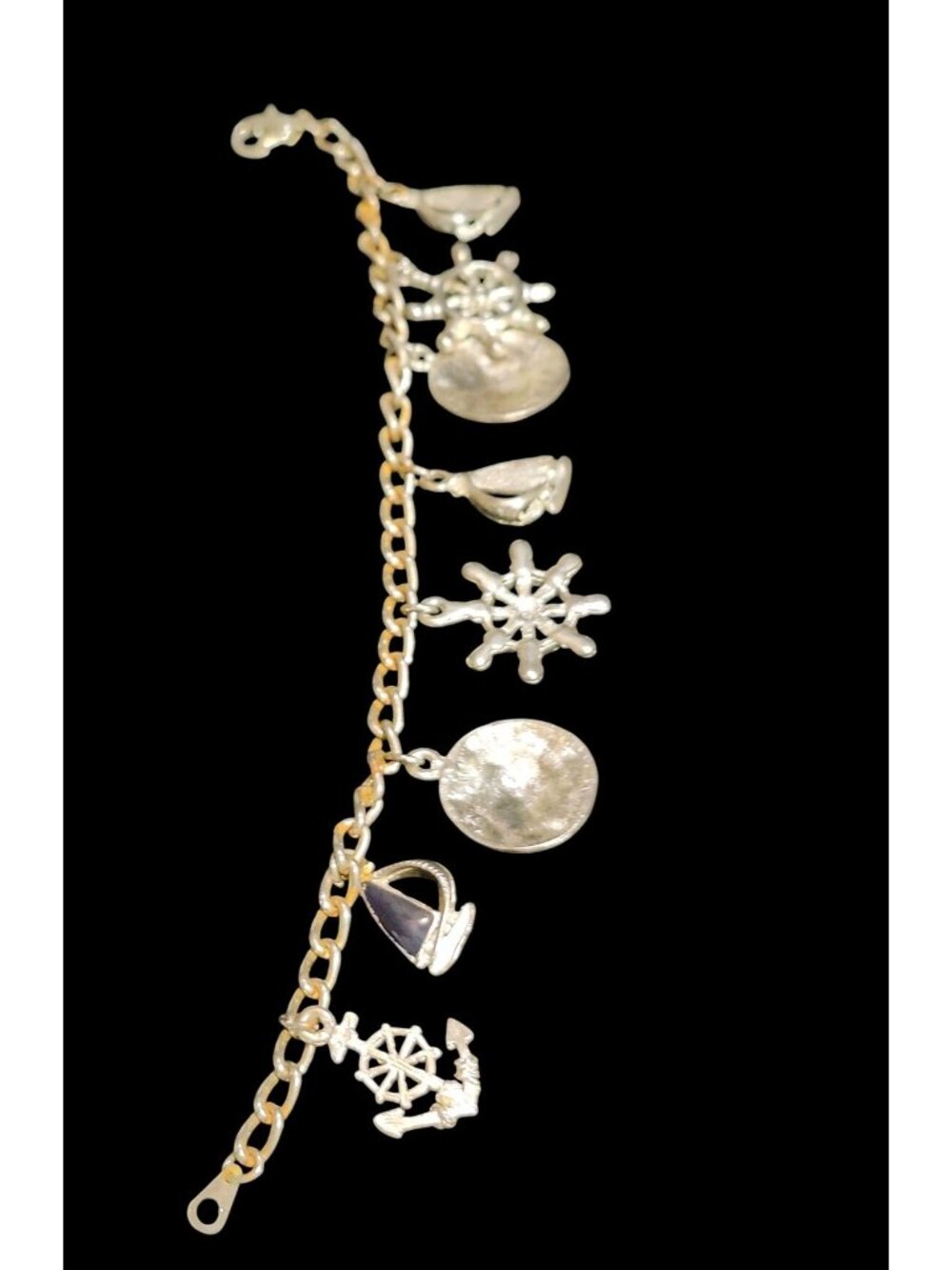 Vintage Nautical Charm Bracelet Enameled Silver ToneCharms Beach-Themed Jewelry - Picture 5 of 5
